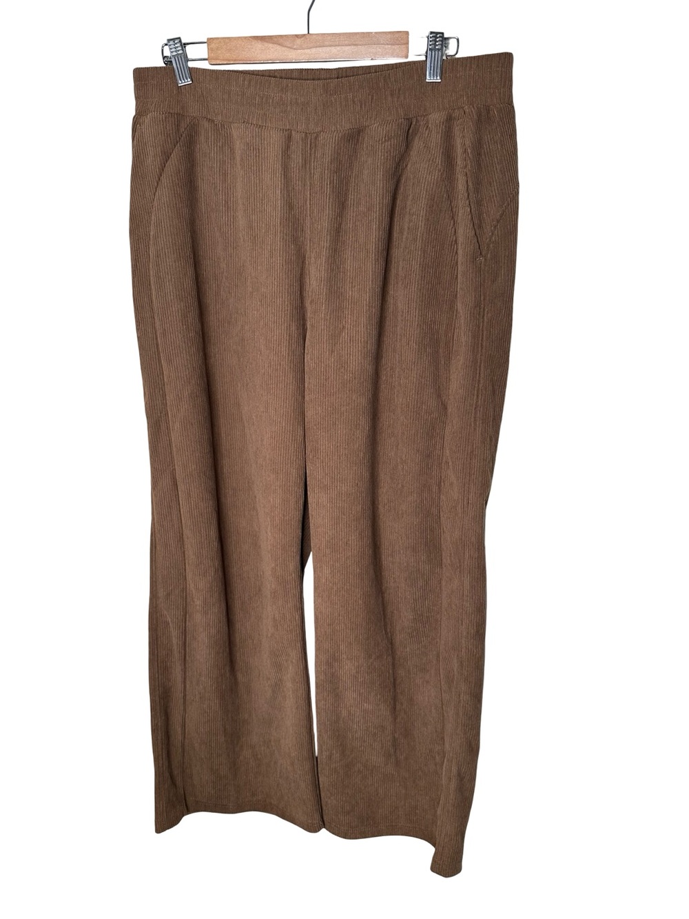 Halara Wide Leg Pull On Corduroy Lounge Pants Size XL Brown Pockets Stretchy